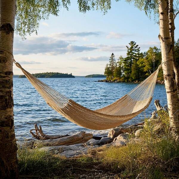 13 ft. Portable Hammock Bed Double Hammock for Outside in Beige
