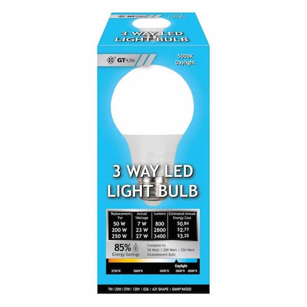 GT-LITE 3400 Lumen LED A21 3-Way Bulb 50-200-250W Equivalent