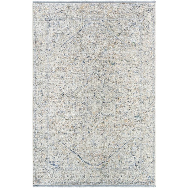 Livabliss Rivaldo Cream/Blue Medallion 9 ft. x 13 ft. Indoor Area Rug