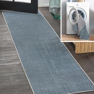 Twyla Classic Solid Low-Pile Machine-Washable Blue 2 ft. x 8 ft. Runner Rug