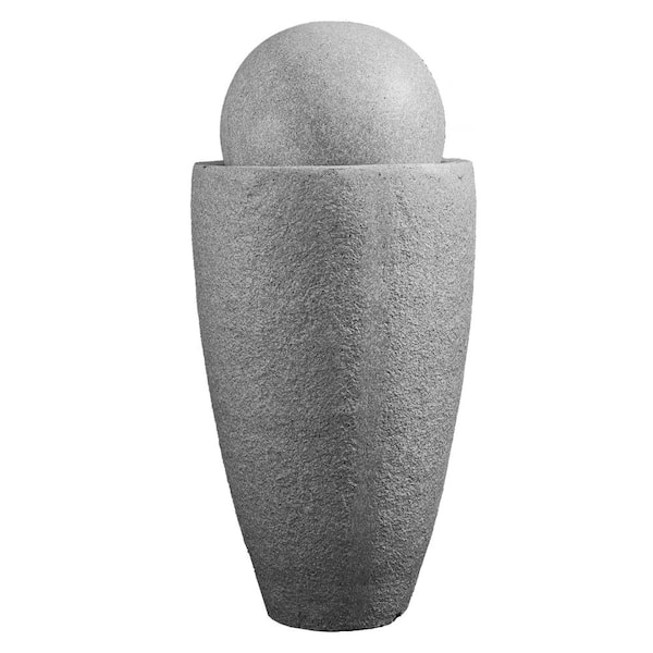 XBRAND 25.6 in. Tall Grey Modern Stone Textured Round Sphere Indoor/Outdoor Decor Water Fountain with LED Lights