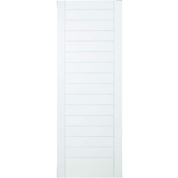 Steves & Sons 36 in. x 84 in. Primed White Stacked Interior Sliding Barn Door with Black Hardware Kit