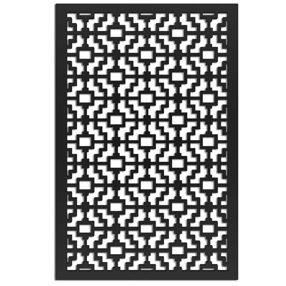 Fret 4 ft. x 32 in. Black Vinyl Decorative Screen Panel