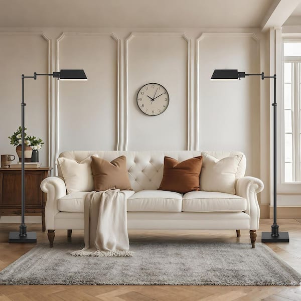 62.75" Black Traditional Height Adjustable Pharmacy Floor Lamp with 350° Swing Arm, for Living Room Reading House.