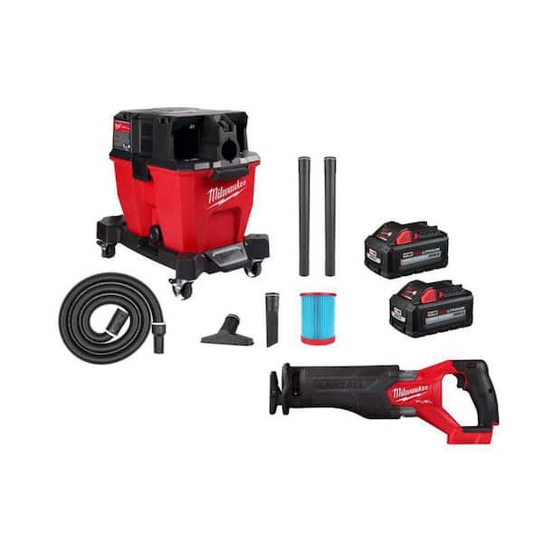 M18 FUEL 9 Gal. Cordless DUAL-BATTERY Wet/Dry Shop Vacuum & SAWZALL Reciprocating Saw w/6.0Ah Batteries (2-Pack)