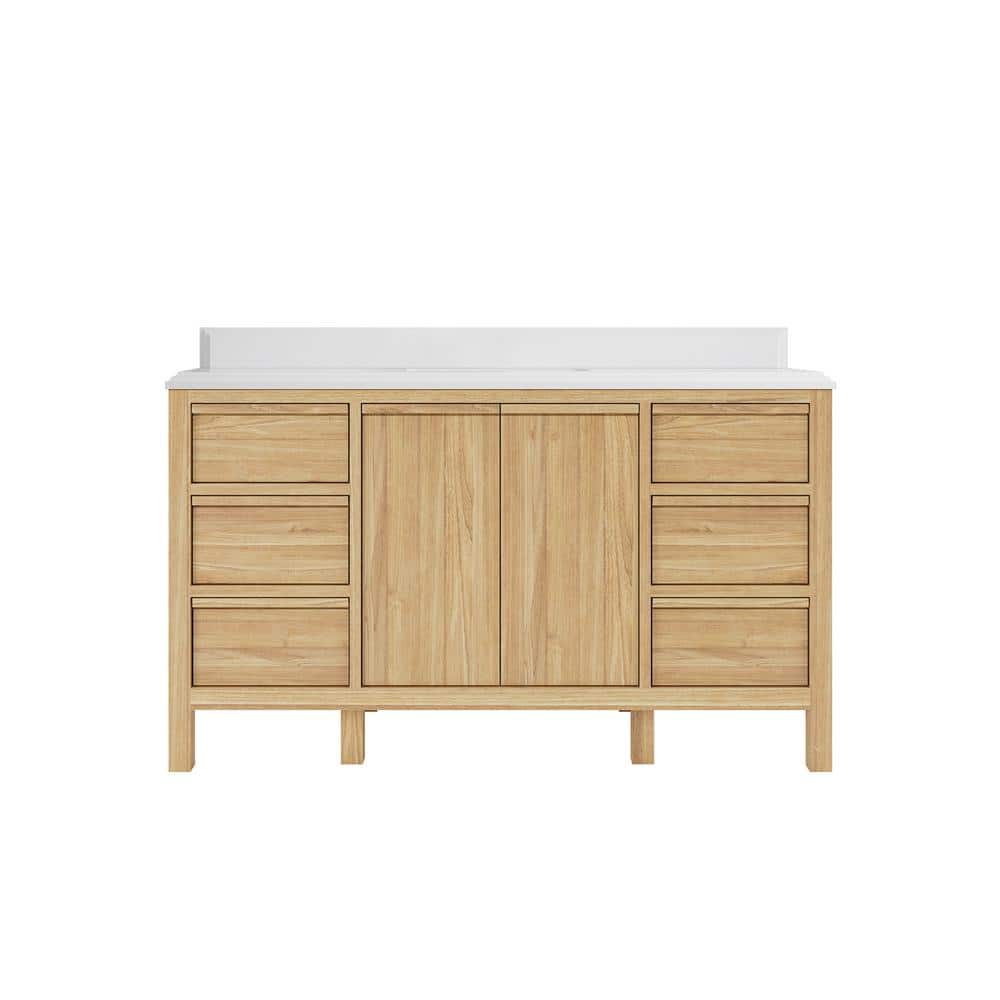 Elizabeth 60 in. W x 22 in. D x 36 in. H Single Sink Bath Vanity in Natural with Cove Edge White Quartz Top price history on PriceWatchPro