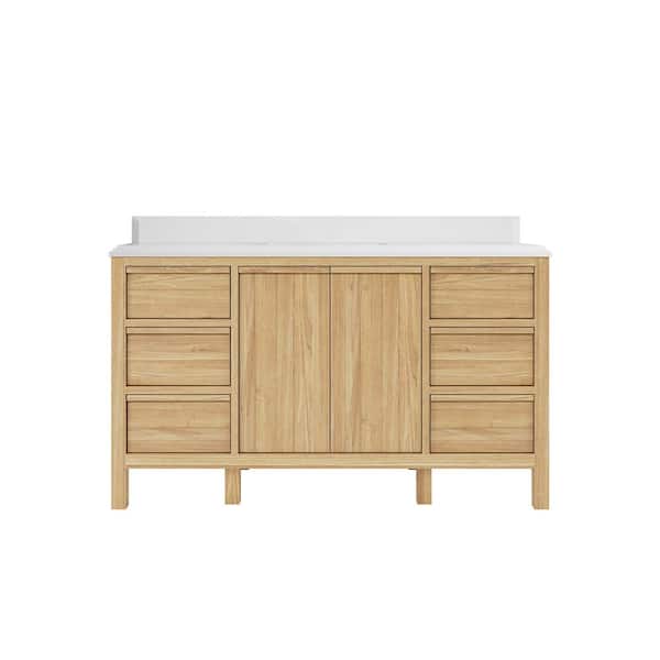 Willow Collections Elizabeth 60 in. W x 22 in. D x 36 in. H Single Sink Bath Vanity in Natural with Cove Edge White Quartz Top