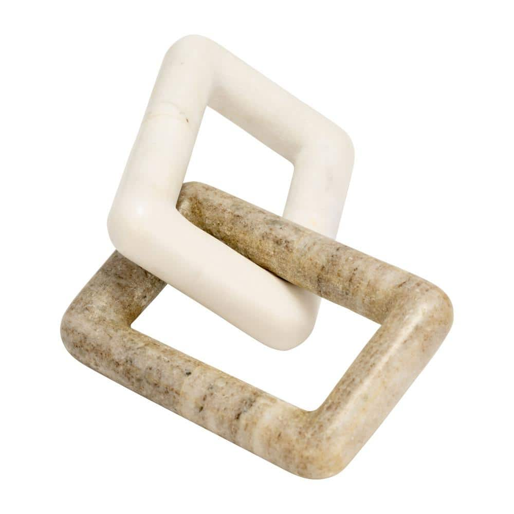 White 10 in. x 2 in. Marble 2 Square Links Sculpture