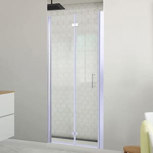 34-35 3/8 in. W x 72 in. H Bifold Semi-Frameless Shower Door in Chrome with Clear Tempered Glass,Reversible Installation