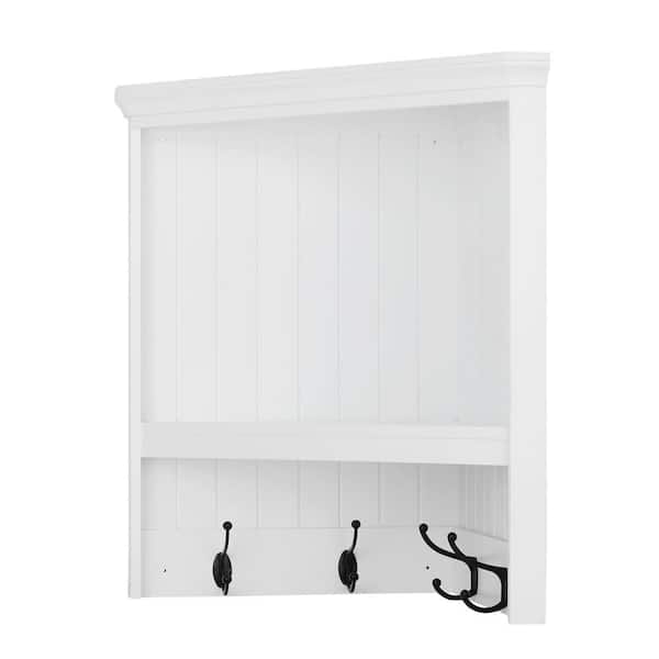 Greenco Entryway Wall Mounted Floating Shelf with Hooks, Hat and Coat  Hanging Wooden Storage Shelf, 24” – White