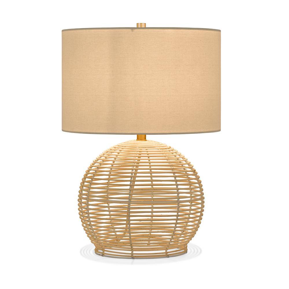21.5" White Rattan Table Lamp with Linen Shade