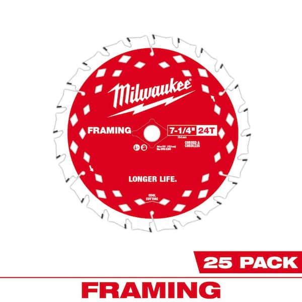 Milwaukee 7-1/4 in. x 24-Tooth Tungsten Carbide Framing Circular Saw Blade (25-Pack)