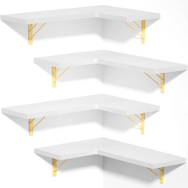 Unbranded 16.5 in. W x 11.4 in. D White Dark Brown Corner Shelf Decorative Wall Shelf, Set of 4