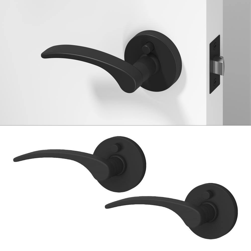 Brook Metal Matte Black Privacy Bed/Bath Flat Door Handle with Push Button and Round Rosette 2-Pack price history on PriceWatchPro