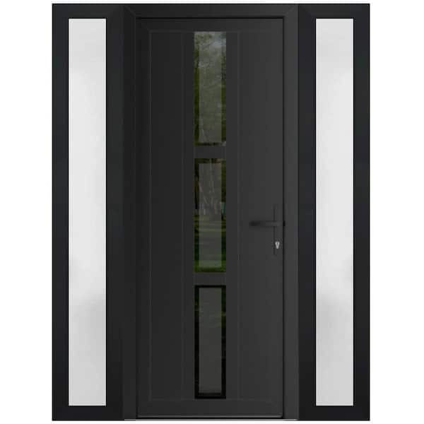 64 in. x 80 in. Left-hand/Inswing Mirrored Glass Matte Black Steel Prehung Front Door with Hardware