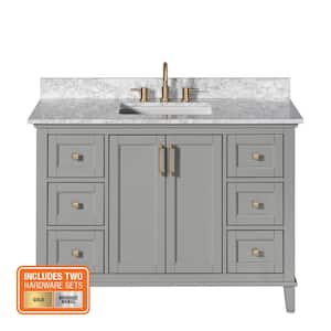 Grayson 49 in. W x 22 in. D x 35 in. H Single Sink Freestanding Bath Vanity in Gray with White Marble Top