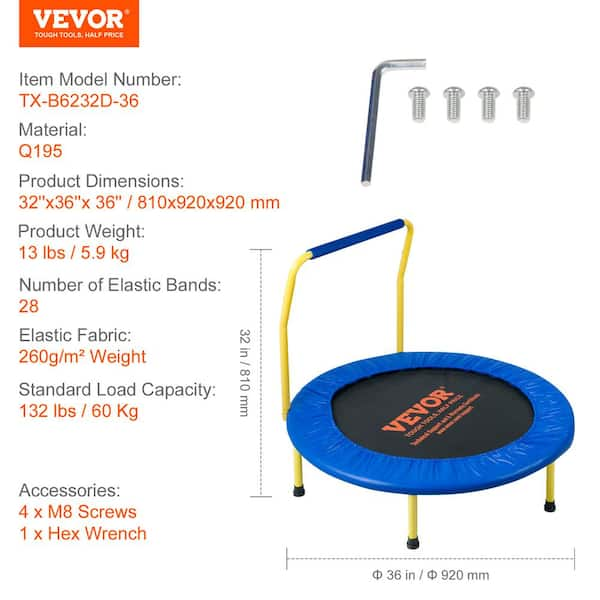 VEVOR VEVOR Trampolín Exterior Interior Trampolín para Niños 265 cm Carga  Máxima 180 kg con Red de Seguridad de 360​​​​° Cubierta de Espuma Gruesa  Fácil de Instalar para Parque de Ocio en