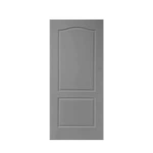 36 in. x 80 in. Light Gray Stained Composite MDF Hollow Core 2 Panel Arch Top Interior Door Slab For Pocket Door