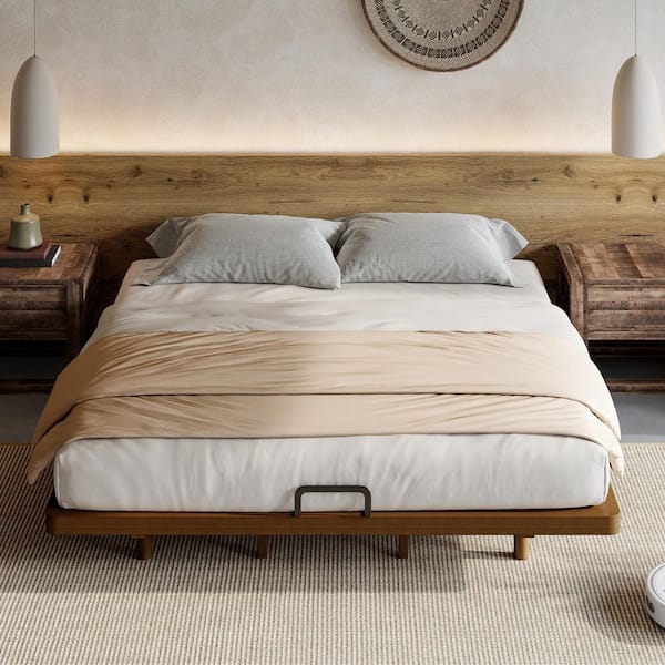 Brown Bamboo Frame King Size Platform Bed with Support Slats