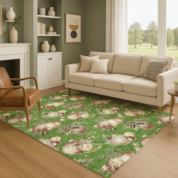 Mayfield Premium Machine Washable Abstract AMF1828 Green 5 ft. x 7 ft. 6 in. Area Rug