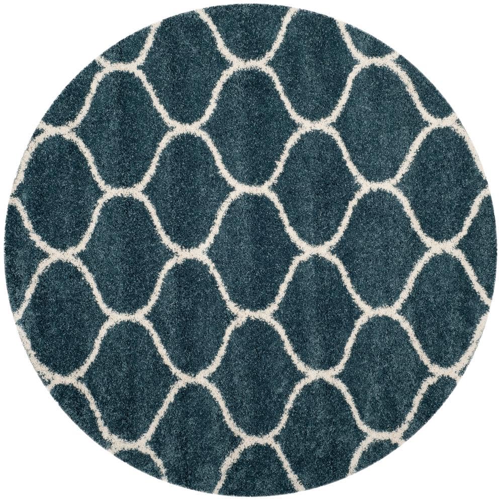 SAFAVIEH Hudson 5 ft. x 5 ft. Slate Blue/Ivory Geometric Round Rug ...