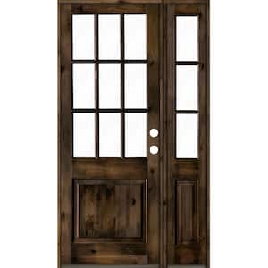 50 in. x 96 in. Knotty Alder 2 Panel Left-Hand/Inswing Clear Glass Black Stain Wood Prehung Front Door w/Right Sidelite