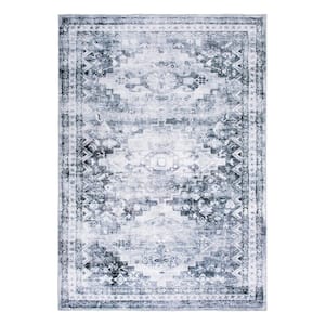 Gray 5 ft. x 7 ft. Distressed Transitional Machine Washable Area Rug
