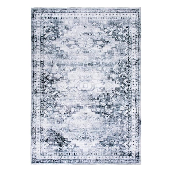 World Rug Gallery Gray 5 ft. x 7 ft. Distressed Transitional Machine Washable Area Rug