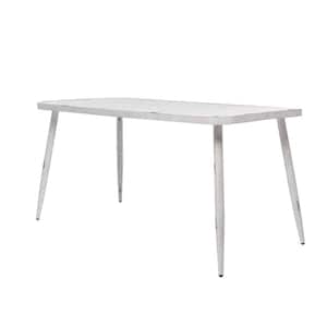 30 in. White Rectangle Aluminum Farmhouse Outdoor Dining Table