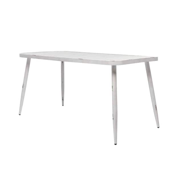 Litton Lane 30 in. White Rectangle Aluminum Farmhouse Outdoor Dining Table