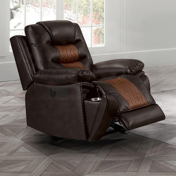 NEW CLASSIC HOME FURNISHINGS New Classic Furniture Nikko Brown Faux Leather Glider Recliner with Power Footrest