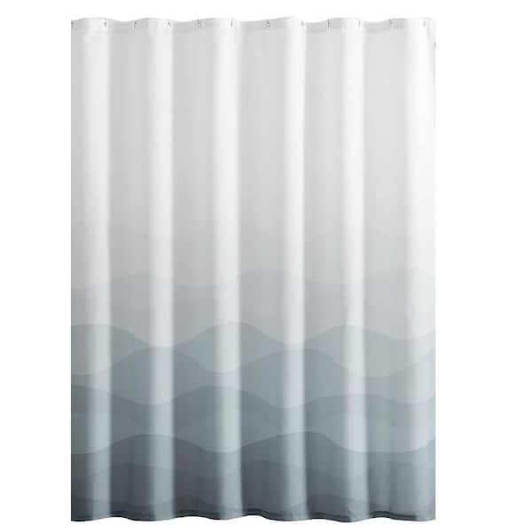 Unbranded Ombre Grey Ocean Wave Shower Curtain Waterproof Fabric 70 x 72 in. Nautical Coastal Beach Decor with Hooks