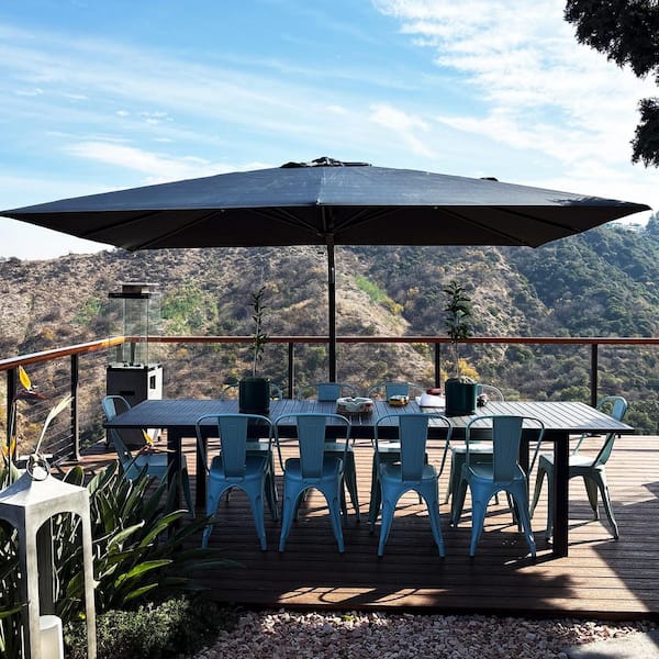 10 ft. x 13 ft. Large Outdoor Aluminum Cantilever 360-Degree Rotation Patio Umbrella with Base, Gray