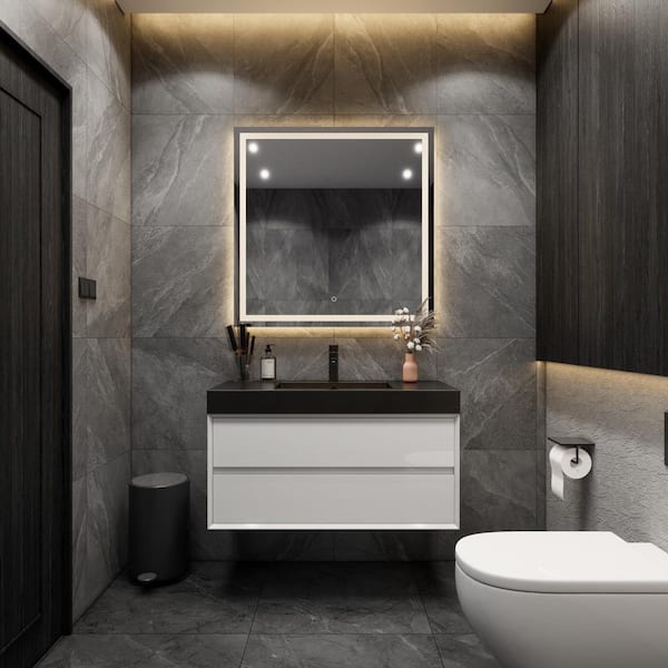 BV Better Vanity MIA 42 in. W x 20 in. D x 24 in. H Single Sink Floating Bath Vanity in Gloss White with Black Stainless Steel Top