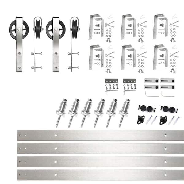 HOMACER 9 ft./108 in. Brushed Nickel Double Track Bypass U-Shape Sliding Barn Door Hardware Kit - Spoke Wheel Design Roller