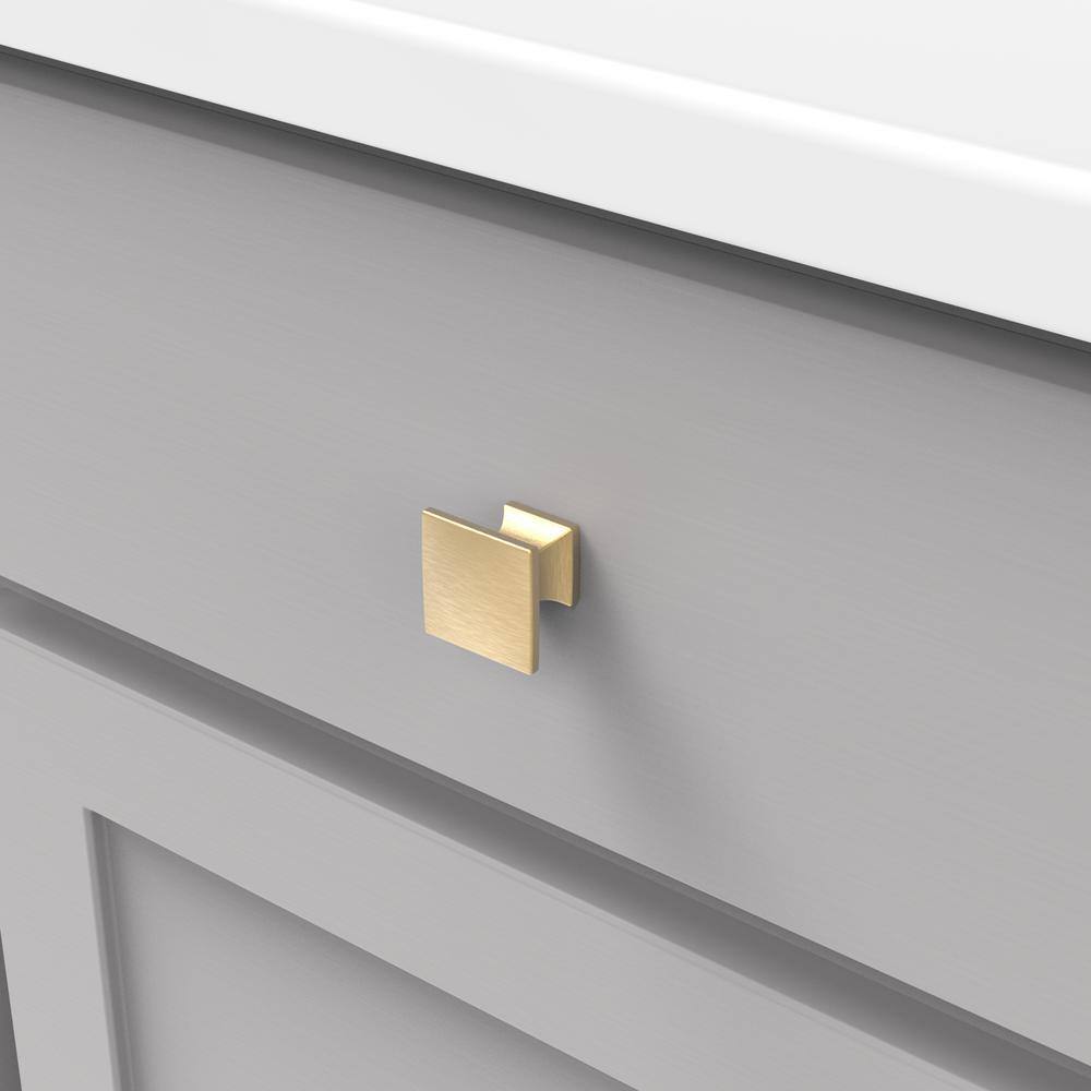 Brushed Golden Brass Square Cabinet Knob with Mounting Hardware