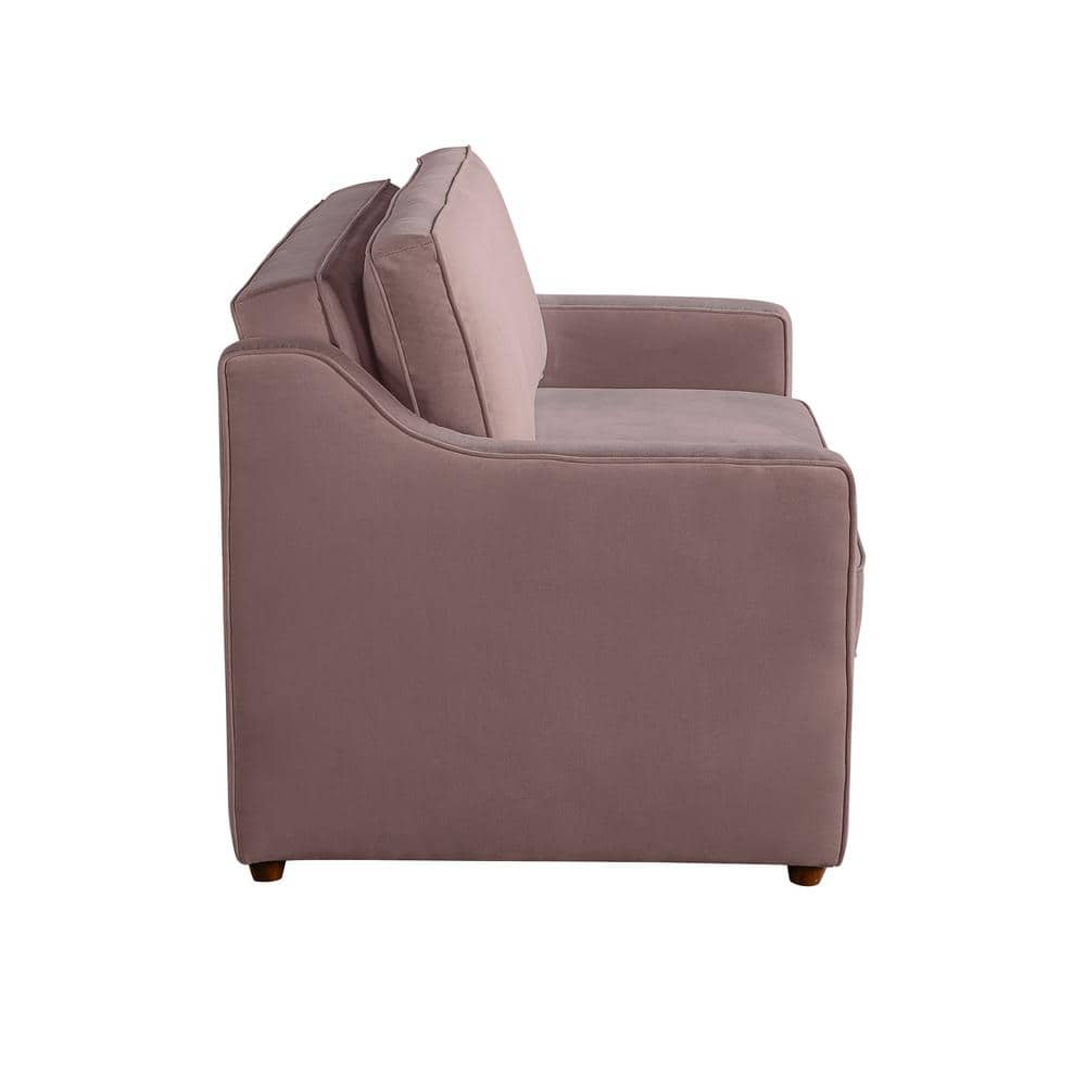 Mauve Velvet Full Sleeper Loveseat with Wood Legs