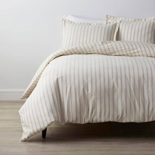 The Company Store Narrow Stripe Rose Cotton Percale King Duvet Cover