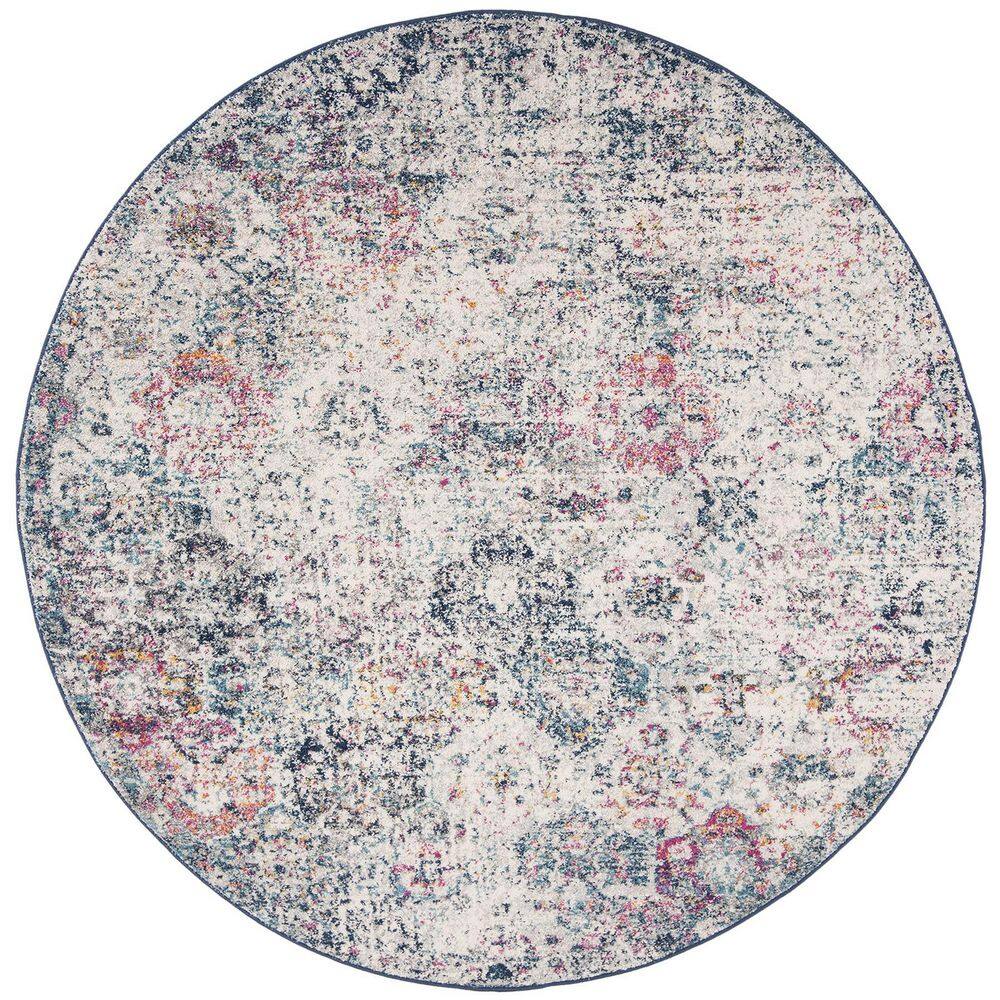 Teal Polypropylene 4 ft. x 4 ft. Floral Indoor Round Area Rug
