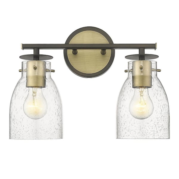 Acclaim Lighting Shelby 15 in. 2-Light Oil Rubbed Bronze and Antique Brass Vanity Light with Clear Seeded Glass