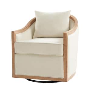 Oscar Jess IVORY Fabric Swivel Barrel Chair with Solid Wood Edging