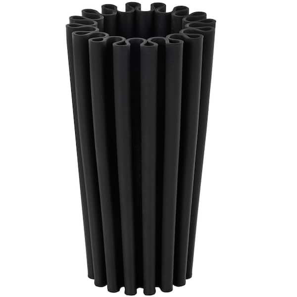 Litton Lane Black Dimensional Ribbed Ceramic Abstract Decorative Vase with Cylindrical Ridges