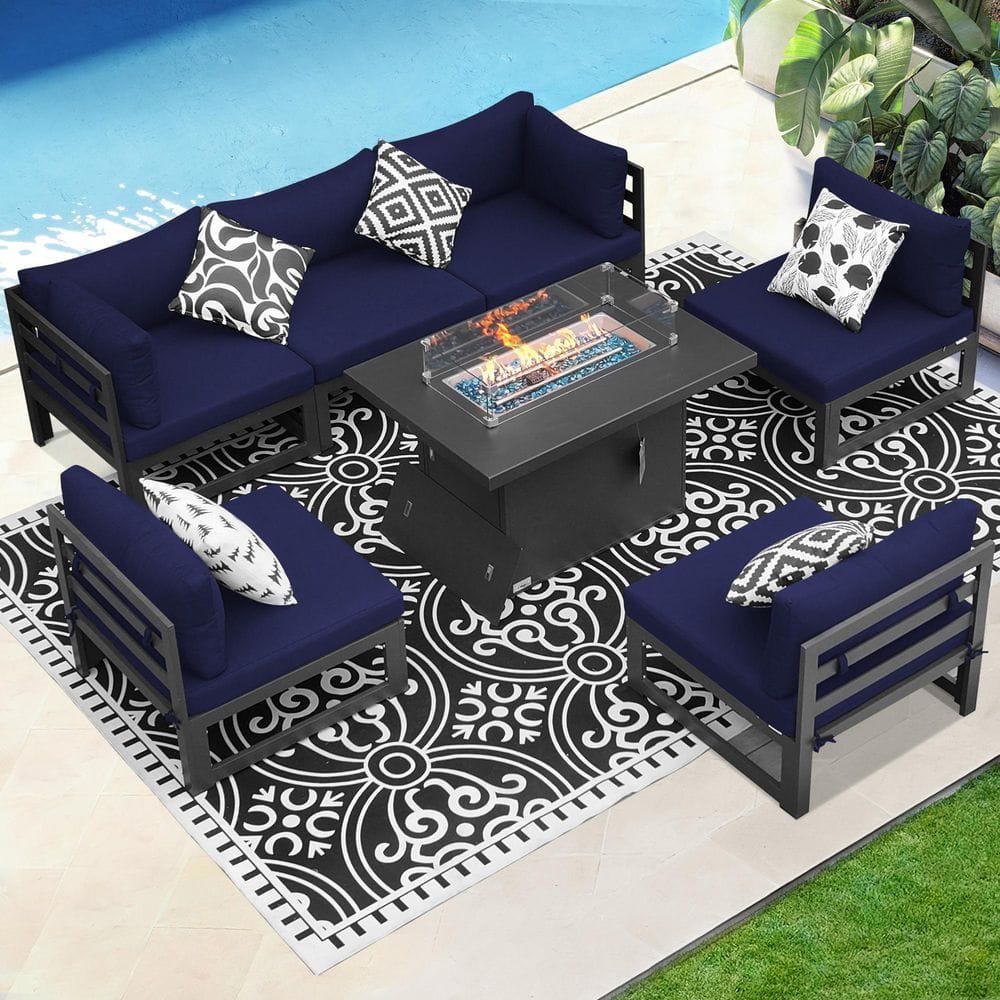 Luxury Gray 7-Piece Aluminum Patio Conversation Deep Seating Set with 55,00
