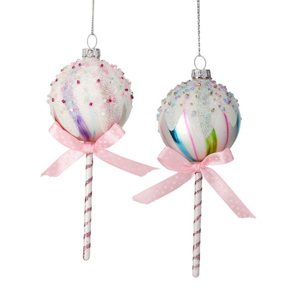6 in. Glass Lollipop With Glitter Ornament (Set of 2)