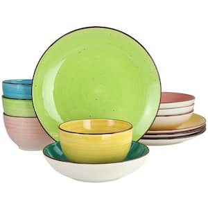 Hudson 16-Piece Double Bowl Mocha Stoneware Dinnerware Set