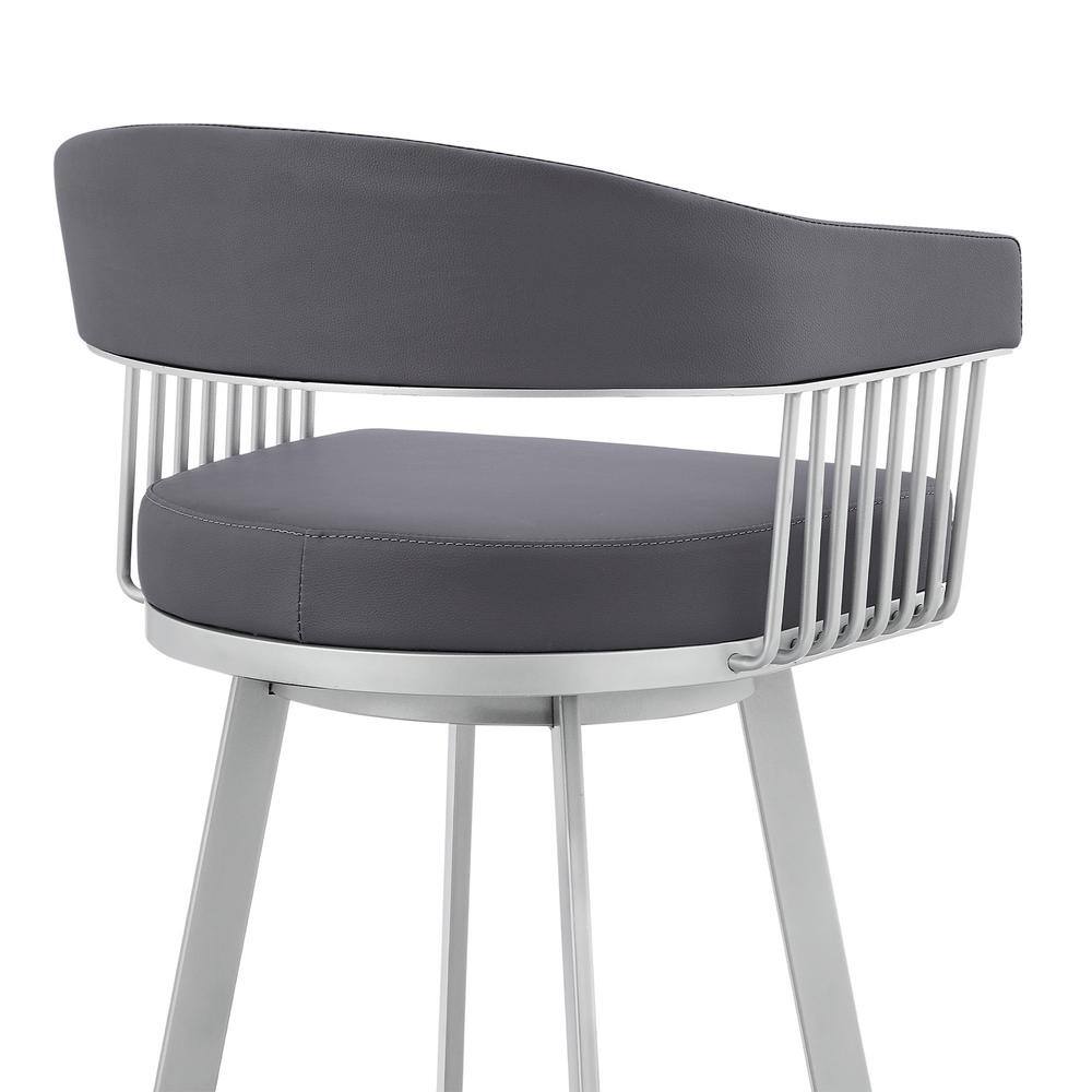 Gray Faux Leather and Silver Metal Swivel Bar Stool
