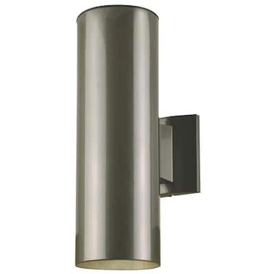 2-Light Polished Graphite on Steel Cylinder Outdoor Wall Lantern Sconce