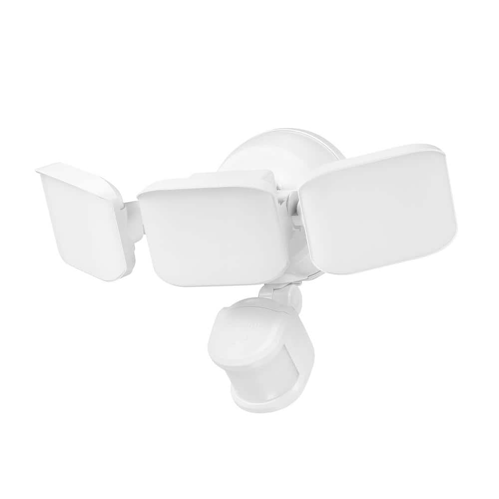 White Polycarbonate Battery Operated Triple Head LED Security Light