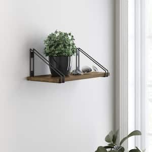 24 in. x 8 in. x 6 in. Medium Stained Solid Pine Decorative Wall Shelf with Matte Black Wire Frame Steel Brackets