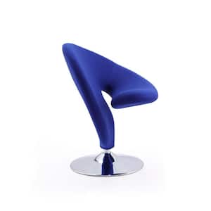 Curl Blue and Polished Chrome Wool Blend Swivel Accent Chair